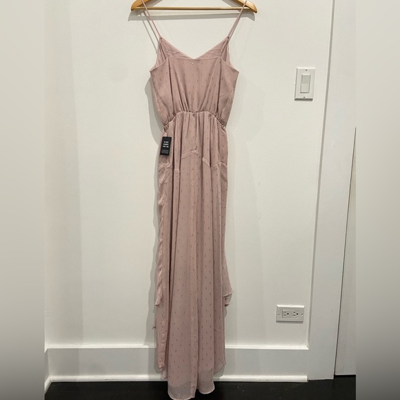 Express Pink Metallic Clip Dot Asymmetrical Hem Maxi Dress - Picture 4 of 6